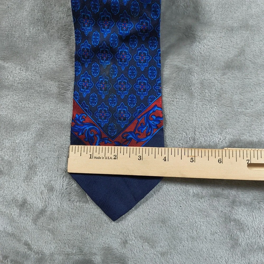 Vintage Gianni Versace Tie Blue Red Floral Geometric‎ Medallion Silk 57x4 Spain
